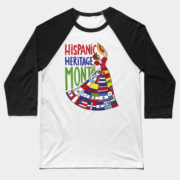 Latin Flags National Hispanic Heritage Month Baseball T-Shirt by Eleam Junie